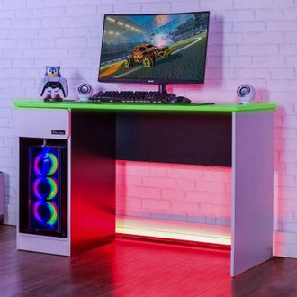 X Rocker Carbon-Tek 120cm LED Gaming Desk with Drawer & Charging in White