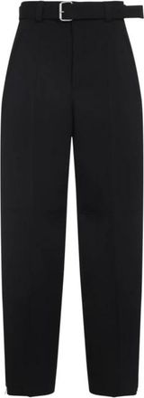 Bottega Veneta High-Waisted Belted Wool Broeken - Dames - Straight fit broeken - Zwart - M - Wol - Broeken