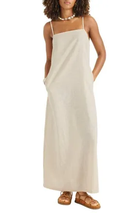 Vitamin A Rhea Organic Cotton & Linen Blend Cover-Up Maxi Sundress in Natural at Nordstrom, Size Xx-Small