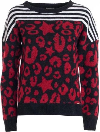 Fracomina Top met dierenprint en strepen met ronde hals - Dames - Ronde hals truien - Veelkleurig - S - Truien & Vesten