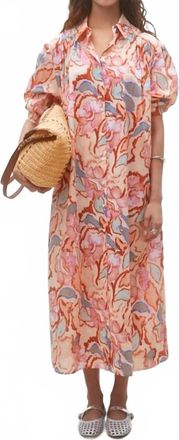 Suncoo Cadix Long Shirt Midi Dress In Blush