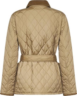 Burberry Womens Belted Quilted Jacket Beige Nylon Polyamide Bomber