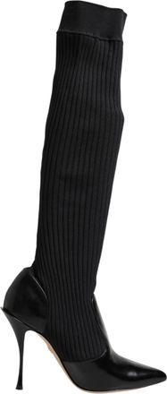 Dolce & Gabbana Womens Knit Overtheknee Heel Boots - Black Leather - Size EU 39