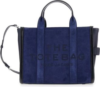 Marc Jacobs The Medium Tote Blue Handbag With Logo Lettering On The Front And Adjustable And Removable Shoulder Strap In Suede Woman
