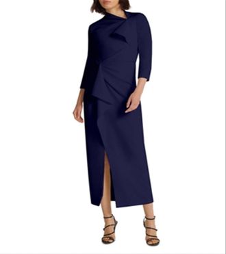 SAFiYAA Avery Draped Crepe Midi Dress Navy Size 4