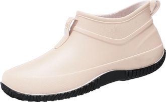 Generic Mens Deck Rain Shoes Waterproof Rain Boots Slip-On Low Top Lightweight Walking Sneakers Mud Garden Shoes for Gardening Farming (Beige, 7.5)