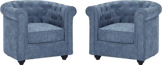 Vente-Unique Lote de 2 sillones de tela azul CHESTERFIELD
