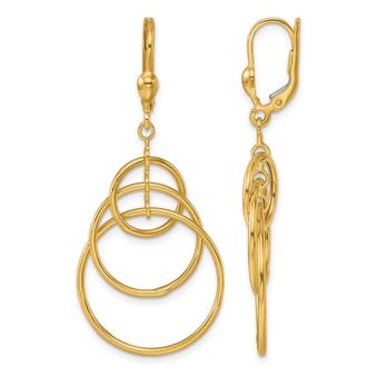 Diamond2Deal 14K Yellow Gold Fancy Triple Circle Drop Dangle Earrings