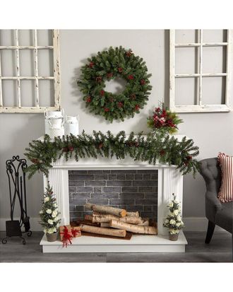 Nearly Natural 6ft. Mixed Alaskan Pines And Pinecones Artificial Christmas Garland 50 Warm White LED Lights