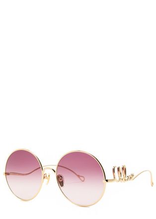 Chlo&eacute; Logo Round-frame Sunglasses - Red - One Size