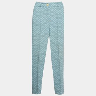 Elisabetta Franchi Blue Logo Printed Crepe Pants