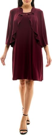 Nina Leonard 2-Piece Ruffle Bolero & Sleeveless Dress in Deep Wine at Nordstrom Rack, Size X-Large