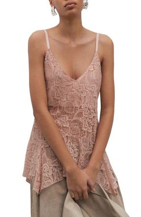 Mango Crumble Handkerchief Lace Camisole in Pastel Pink at Nordstrom, Size Medium