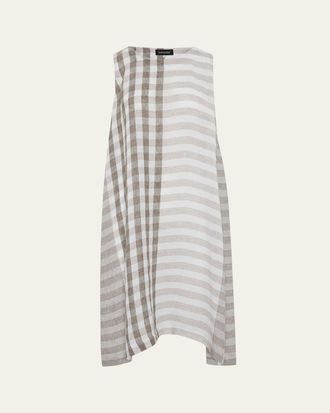Eskandar Linen 3/4-Length Side Pleated Sleeveless Dress