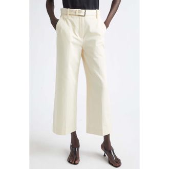 Proenza Schouler Nila Belted Cotton Drill Crop Straight Leg Pants in Marzipan at Nordstrom, Size 6