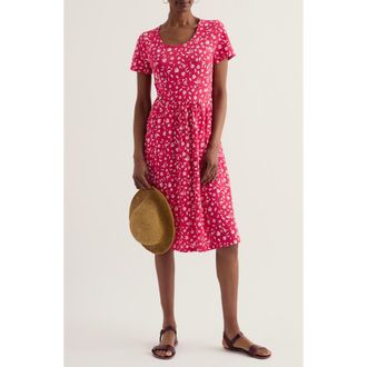 Seasalt Cornwall Enor Floral Organic Cotton Fit & Flare Midi Dress in Sea Spray Floral Bright Radish at Nordstrom, Size 14 Us