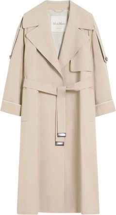 Max Mara Jassen, Dames, Beige, S, Katoen, Oversized Waterafstotende Trenchcoat van Twill