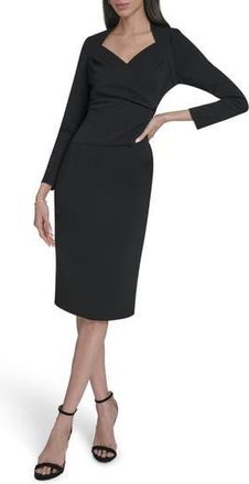 Calvin Klein Stretch Crepe Midi Sheath Dress in Black at Nordstrom Rack, Size 12