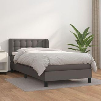 vidaXL Vidaxl - Cama Box Spring Con Colch&oacute;n Cuero Sint&eacute;tico Gris 90x190 Cm