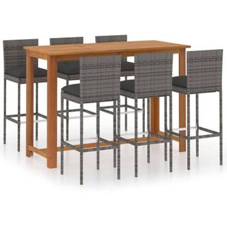 vidaXL 7 Pcs Garden Bar Juego Con Almohadillas Grises - 204837