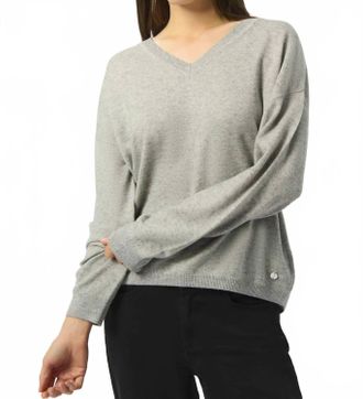 Joseph Ribkoff V-Neck Long Sleeve Sweater Top In Light Grey