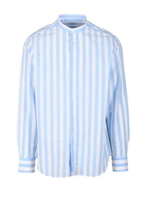 Brio Italiano White Sky Blue Cotton-Linen Shirt