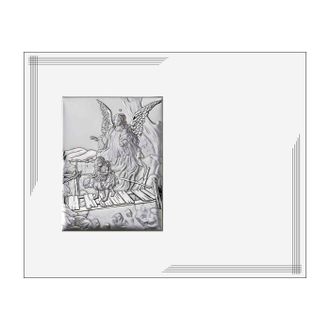 OEM Cuadro De Bautismo Plateado Con &Aacute;ngel De La Guarda, Un Recuerdo De Bautismo Moderno En Un Marco Blanco Tama&ntilde;o: 25x20cm Sku: Vl881bi