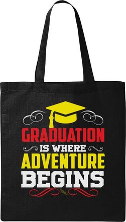 Generic Graduation Is Where Adventure Begins Natural Ecological Cotton Tote Bag Black