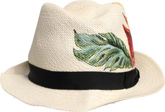 Dolce & Gabbana Beige Floral Print Straw Wide Brim Fedora Mens Hat