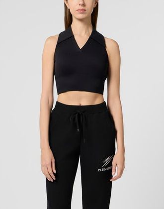 Plein Sport Polo Neck Cropped Top Ps Women in Black at Nordstrom, Size X-Large