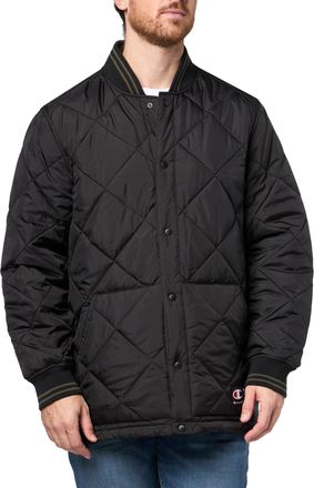 Champion Mens Diamond Quilted Reversible Open Bottom Jacket, Black/Olive, Large