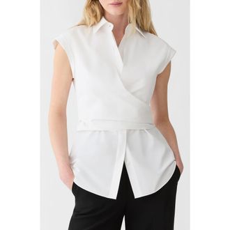 Lafayette 148 New York Organic Cotton Poplin Wrap Shirt in White at Nordstrom, Size 10