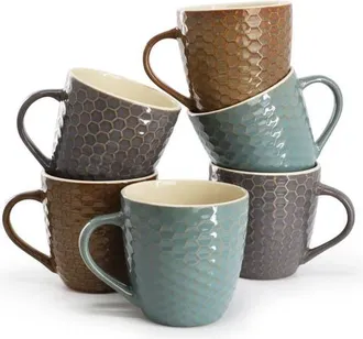Elama Honeysuckle 6-Piece 15 oz. Mug Set in Beige at Nordstrom