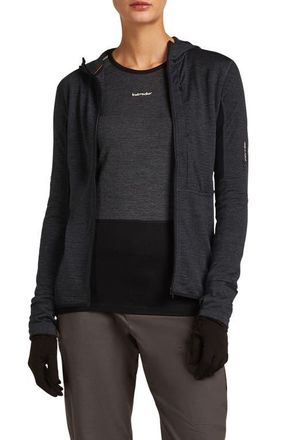 Icebreaker 200 RealFleece Descender Zip Hoodie in Jet Heather/Black at Nordstrom, Size X-Large