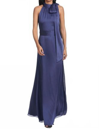Sachin & Babi Kayla Tie Neck Gown In Deep Cobalt