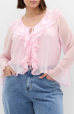 City Chic Luscious Sheer Ruffle Top in Pout at Nordstrom