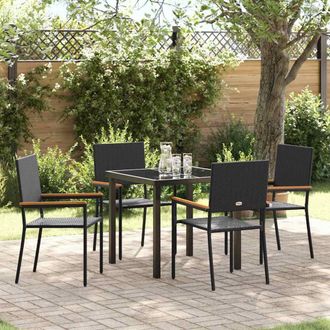 Berkfield Home 5 Piece Garden Dining Set Black Poly Rattan