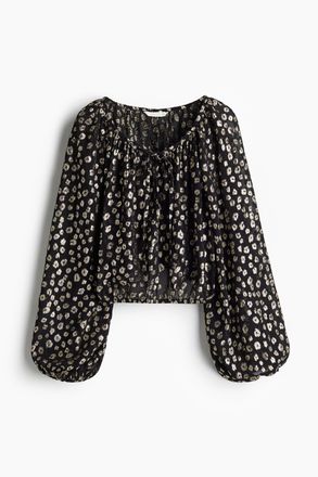 H&M Jacquardbluse - Schwarz/Leopardenmuster