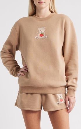 Vinyl Icons Teddy Bear & Strawberry Crewneck Sweatshirt in Tan at Nordstrom, Size X-Small