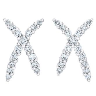 Pompeii3 1/2Ct T. W. Diamond Fashion Womens X Shape Lab Grown Earrings 10k Gold Studs