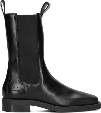 Copenhagen Stijlvolle zwarte leren laarzen - Dames - Chelseaboots - Zwart - 39 EU - Wol - Schoenen