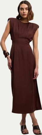 Karen Millen Linen Blend Pintuck Midi Dress in Chocolate at Nordstrom, Size 10
