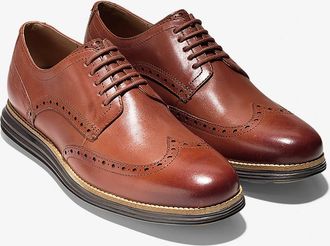 Cole Haan Mens Original Grand Wingtip Shoes In Woodbury-Dark Natural-Java