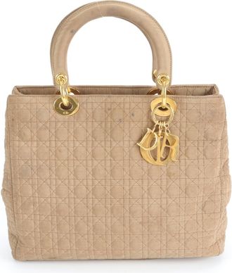 Dior Beige Beige Brown Leather Nylon Handbag Tote Bag (Pre-Owned)