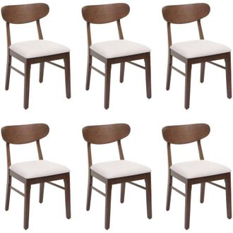 Hhg [NON UTILIZZATO] Set 6x sedie sala pranzo soggiorno HHG-698 79x45x49cm 150kg tessuto legno scuro avorio