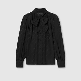 Gucci Silk Cr&ecirc;pe Satin Interlocking G Shirt, Black, Ready-to-wear