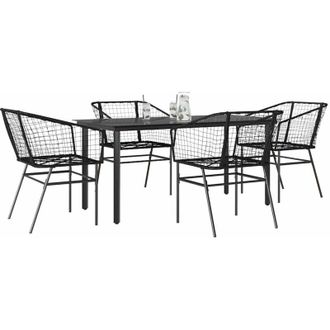 vidaXL Juego De Comedor Jard&iacute;n 5 Piezas Rat&aacute;n Sint&eacute;tico Vidrio Negro Vidaxl