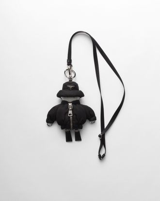 Prada Soft Robot Re-nylon Keychain Charm With Shoulder Strap, Woman, Black