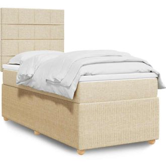 vidaXL Cama Box Spring Con Colch&oacute;n Tela Color Crema 100x200 Cm