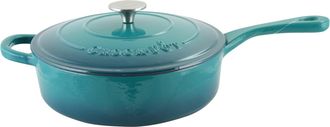 Crock-pot Artisan 3.5 Quart Enameled Cast Iron Deep Saut&eacute; Pan With Self Basting Lid in Teal Ombre